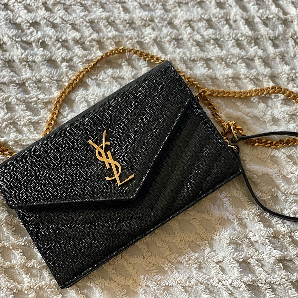 Saint Laurent - YSL Black & Gold Chain Envelope Bag